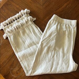 crown & ivy Cream Straight Leg Pants with Tassel Detail